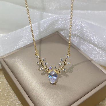 Casual Simple Style Elk Titanium Steel Plating Inlay Zircon Necklace