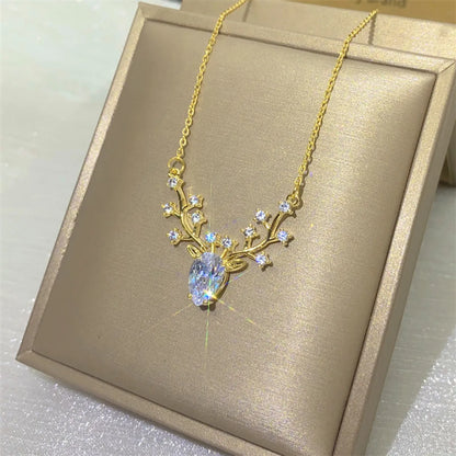 Casual Simple Style Elk Titanium Steel Plating Inlay Zircon Necklace