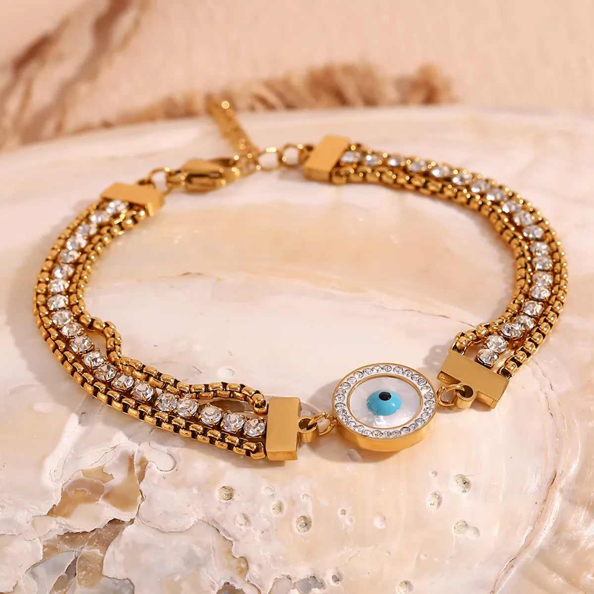 Casual Simple Style Eye Stainless Steel Plating Inlay Rhinestones Zircon 18k Gold Plated Bracelets