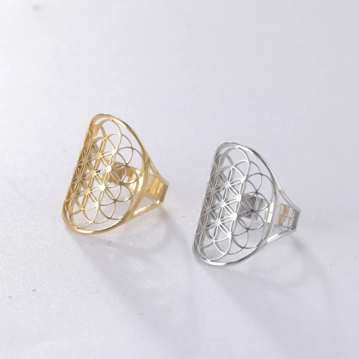 Casual Simple Style Flower Stainless Steel Plating Hollow Out Open Ring