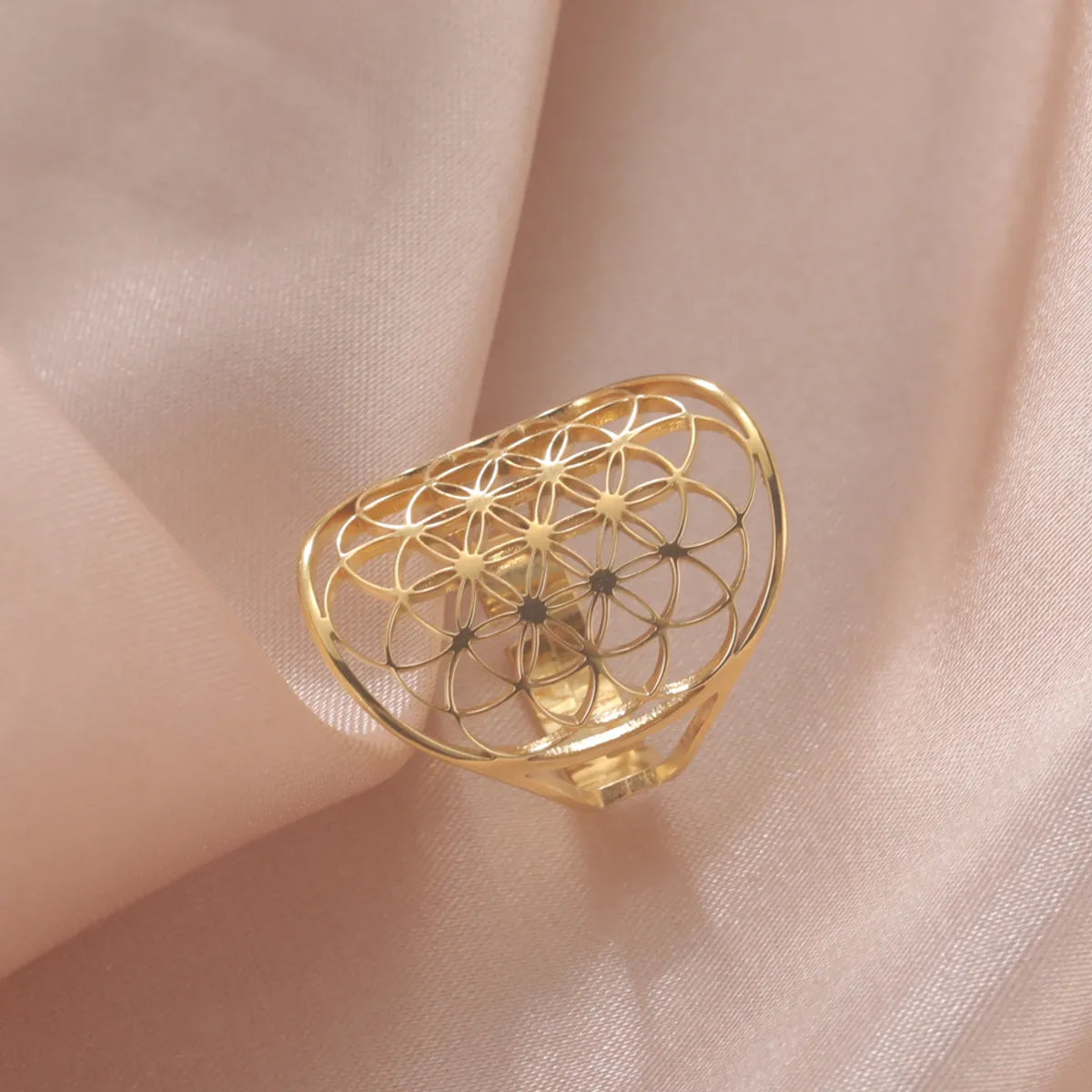 Casual Simple Style Flower Stainless Steel Plating Hollow Out Open Ring