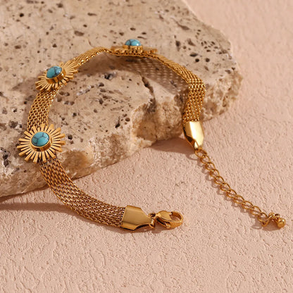 Casual Simple Style Flower 304 Stainless Steel 18K Gold Plated Turquoise Bracelets In Bulk