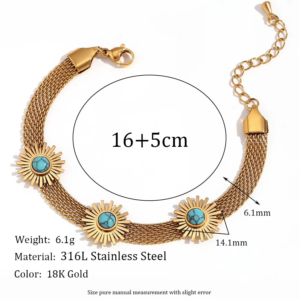 Casual Simple Style Flower 304 Stainless Steel 18K Gold Plated Turquoise Bracelets In Bulk