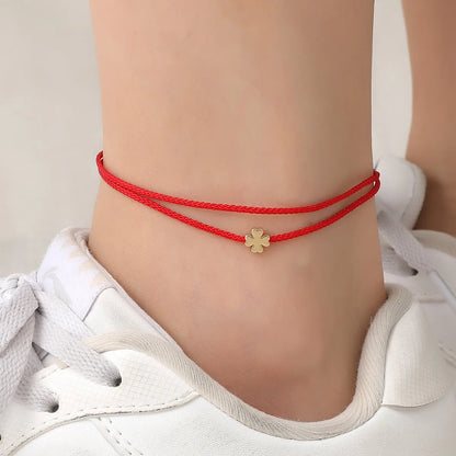 Casual Simple Style Four Leaf Clover Heart Shape Alloy Rope Copper Braid Unisex Bracelets Anklet