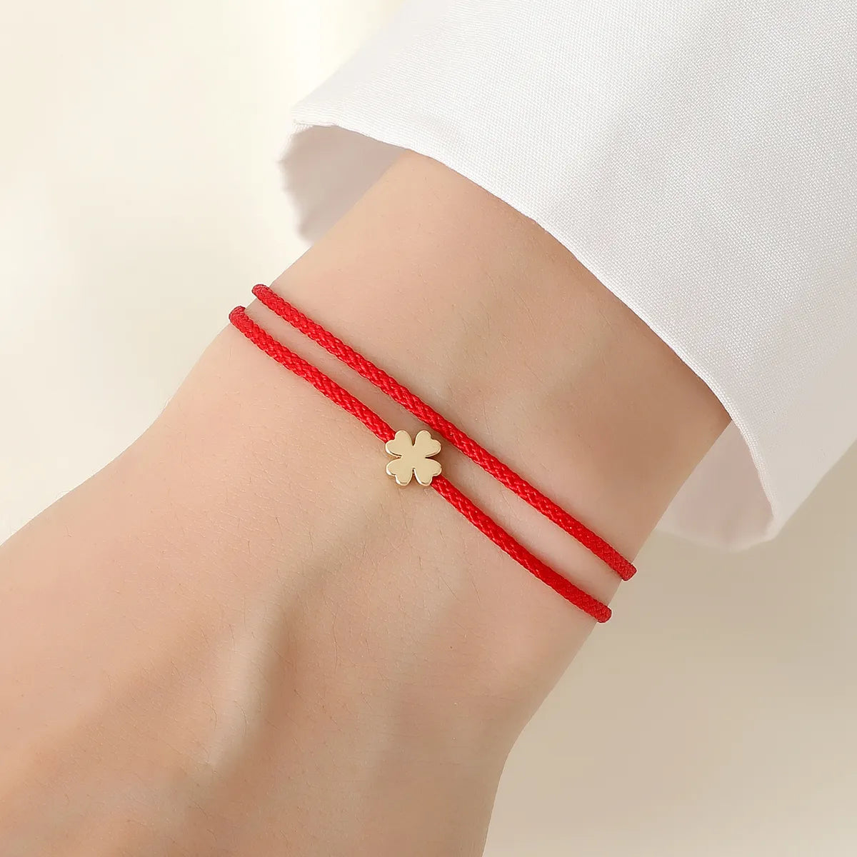 Casual Simple Style Four Leaf Clover Heart Shape Alloy Rope Copper Braid Unisex Bracelets Anklet