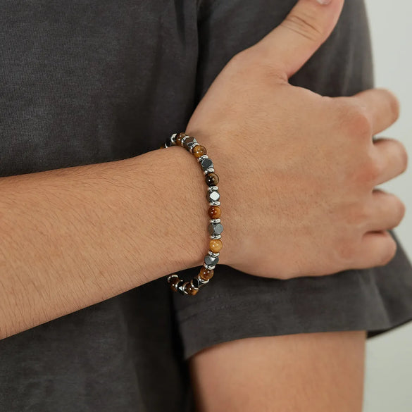 Casual Simple Style Geometric 304 Stainless Steel Tiger Eye Hematite Beaded Men'S Bracelets