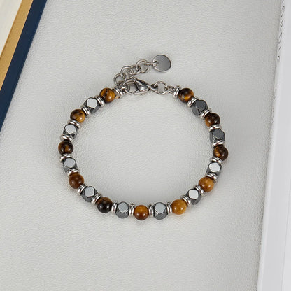 Casual Simple Style Geometric 304 Stainless Steel Tiger Eye Hematite Beaded Men'S Bracelets