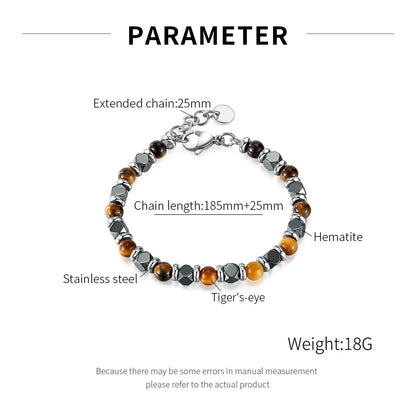 Casual Simple Style Geometric 304 Stainless Steel Tiger Eye Hematite Beaded Men'S Bracelets