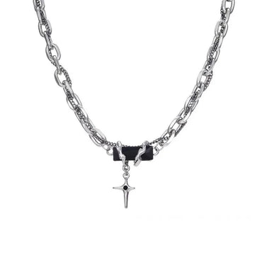 Casual Simple Style Geometric Cross Gem Alloy Titanium Steel Wholesale Necklace