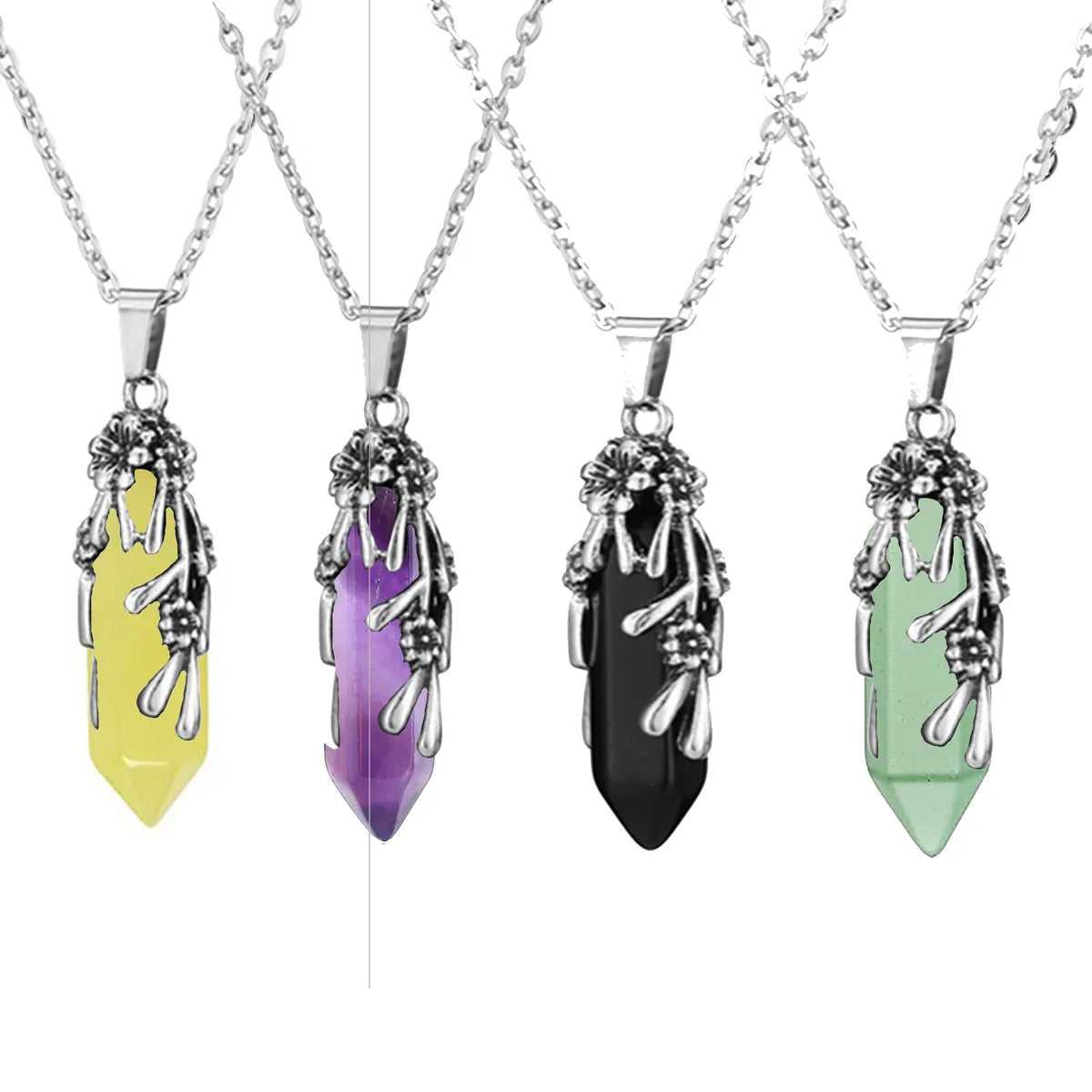 Casual Simple Style Geometric Flower Natural Stone Crystal Iron Wholesale Pendant Necklace