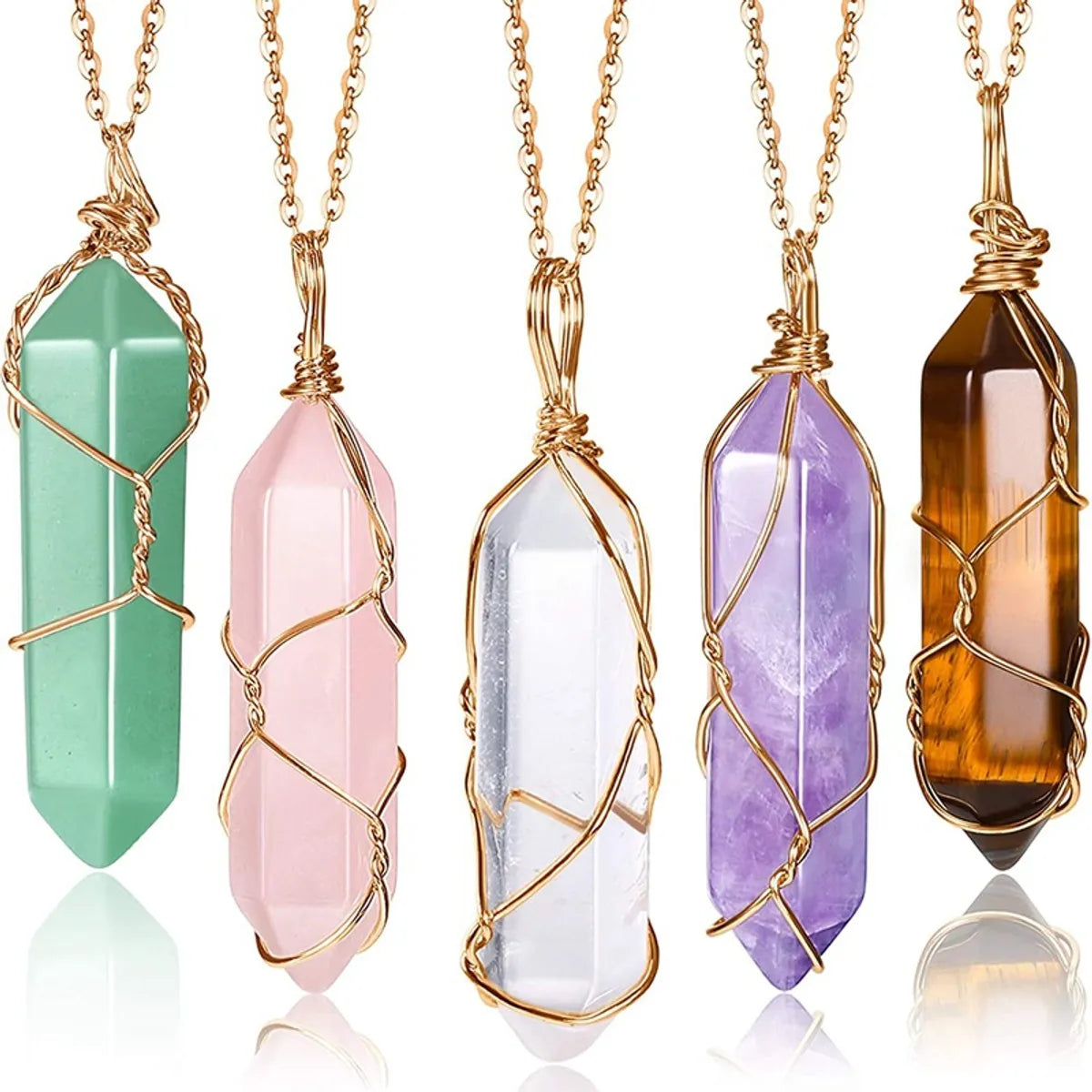 Casual Simple Style Geometric Natural Stone Crystal Iron Wholesale Pendant Necklace