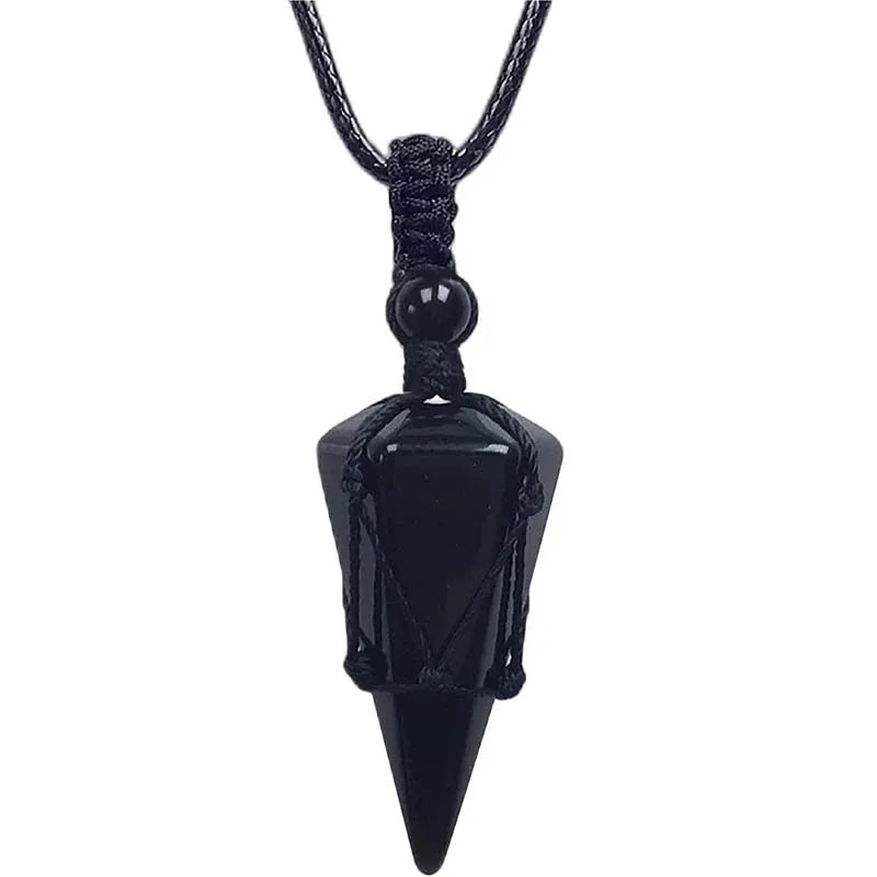 Casual Simple Style Geometric Natural Stone Crystal Wax Rope Wholesale Pendant Necklace