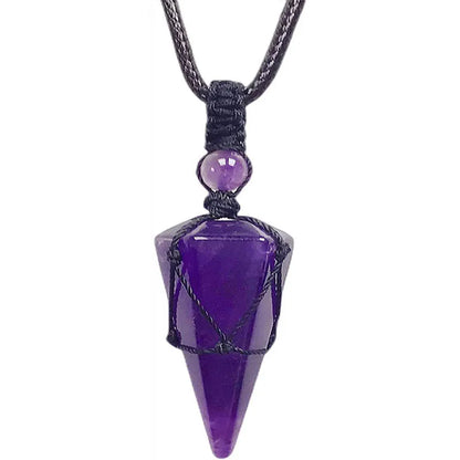 Casual Simple Style Geometric Natural Stone Crystal Wax Rope Wholesale Pendant Necklace