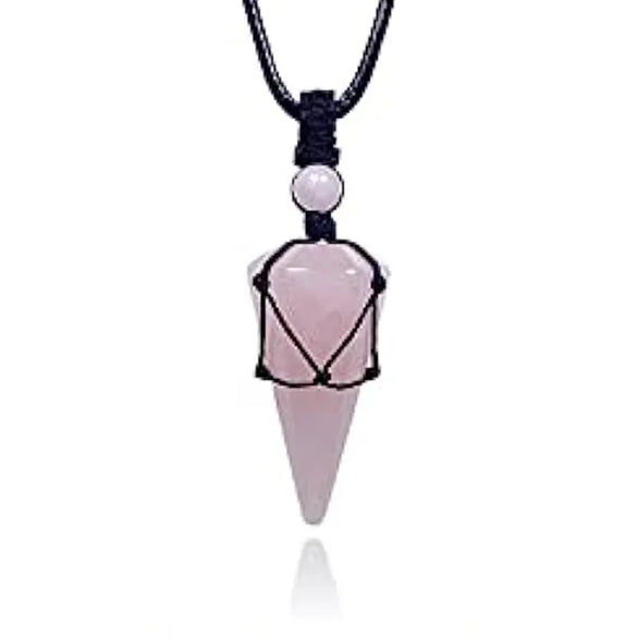 Casual Simple Style Geometric Natural Stone Crystal Wax Rope Wholesale Pendant Necklace