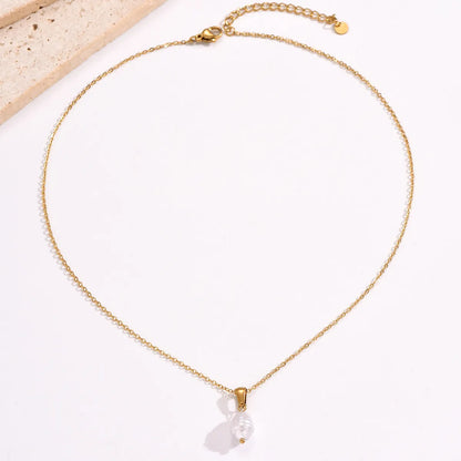 Casual Simple Style Geometric Stainless Steel Artificial Pearl Plating 14k Gold Plated Pendant Necklace