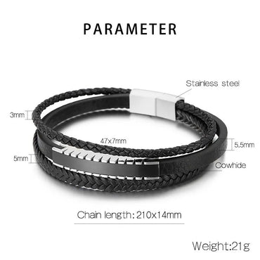 Casual Simple Style Geometric Stainless Steel Cowhide Braid Men'S Bangle