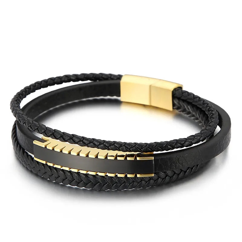 Casual Simple Style Geometric Stainless Steel Cowhide Braid Men'S Bangle