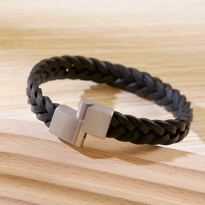 Casual Simple Style Geometric Stainless Steel Pu Leather Braid Unisex Bracelets