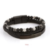 Casual Simple Style Geometric Stainless Steel Pu Leather Natural Stone Beaded Men'S Wristband