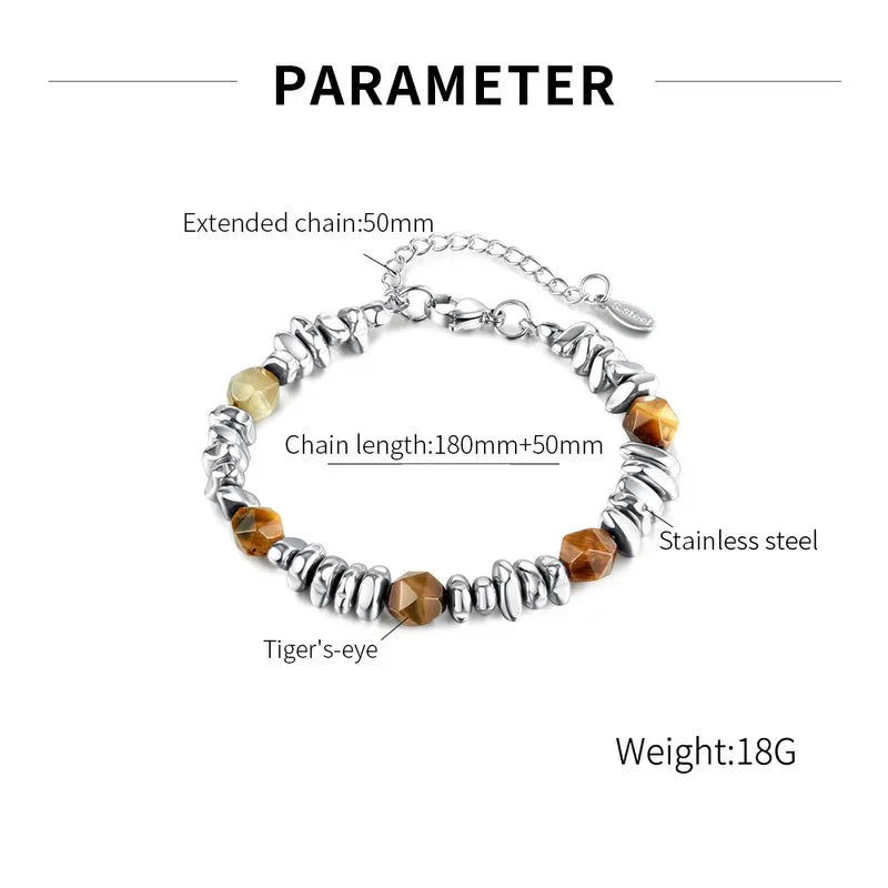 Casual Simple Style Geometric Stainless Steel Tiger Eye Unisex Bracelets