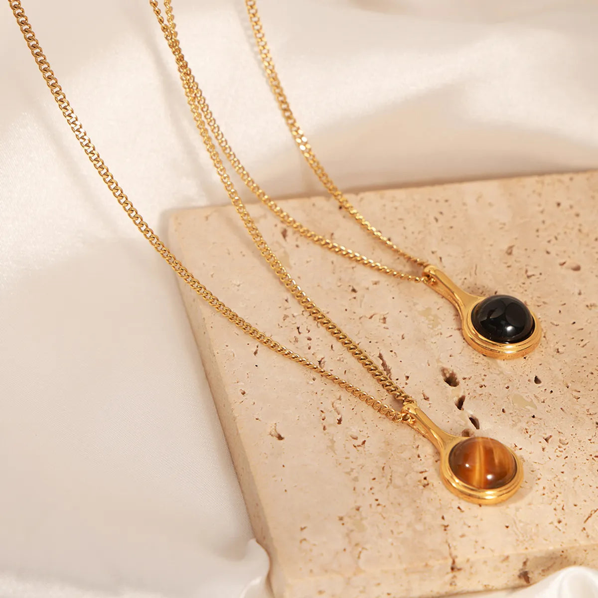 Casual Simple Style Geometric Titanium Steel Plating Agate 18k Gold Plated Pendant Necklace