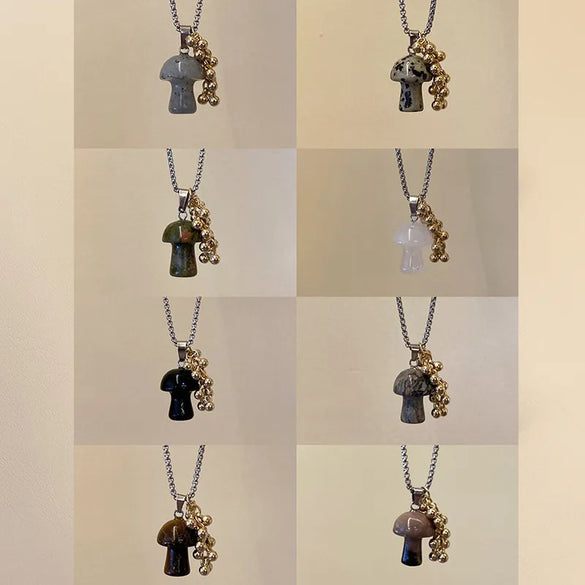 Casual Simple Style Grape Mushroom Natural Stone Titanium Steel Wholesale Pendant Necklace
