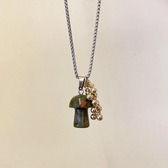 Casual Simple Style Grape Mushroom Natural Stone Titanium Steel Wholesale Pendant Necklace