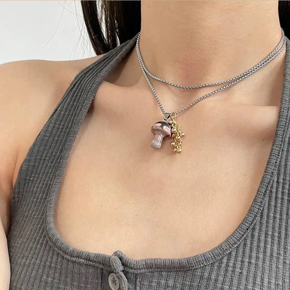 Casual Simple Style Grape Mushroom Natural Stone Titanium Steel Wholesale Pendant Necklace