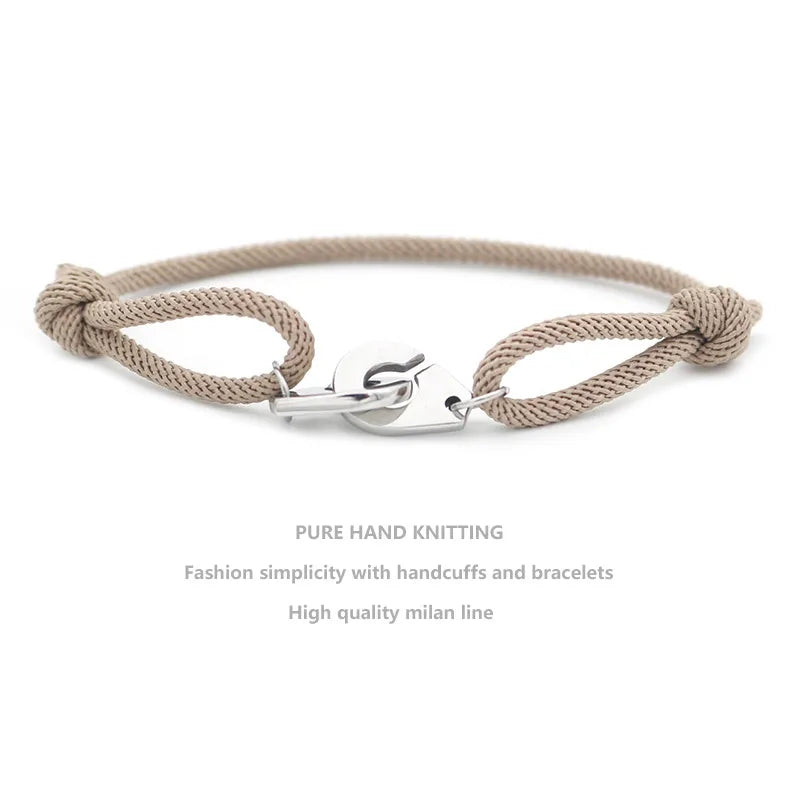 Casual Simple Style Handcuffs Rope Titanium Steel Stoving Varnish Couple Bracelets