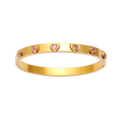 Casual Simple Style Heart Shape 304 Stainless Steel Zircon Bangle In Bulk