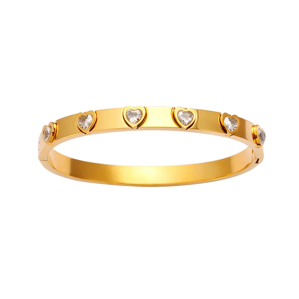 Casual Simple Style Heart Shape 304 Stainless Steel Zircon Bangle In Bulk