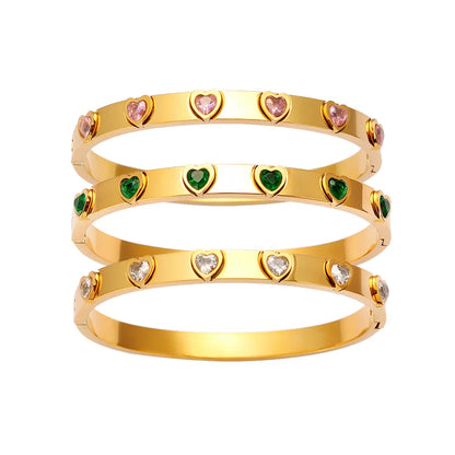 Casual Simple Style Heart Shape 304 Stainless Steel Zircon Bangle In Bulk