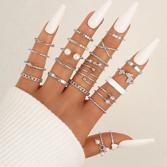 Casual Simple Style Heart Shape Flower Butterfly Alloy Inlay Pearl Zircon Women'S Open Rings Rings