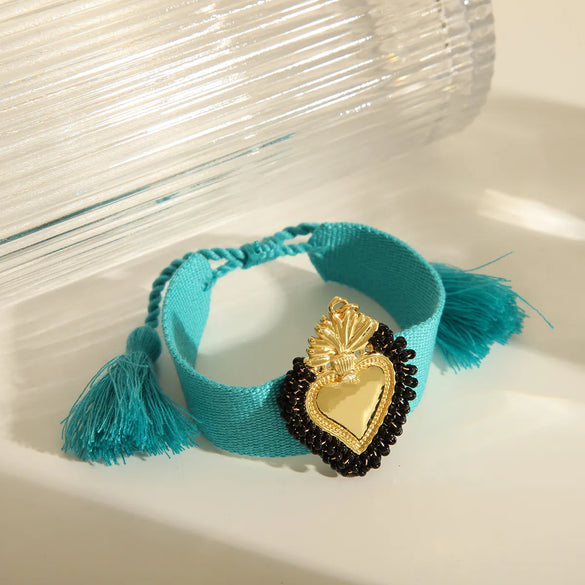 Casual Simple Style Heart Shape Polyester Seed Bead Copper Wholesale Wristband