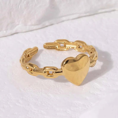 Casual Simple Style Heart Shape Stainless Steel Plating 18k Gold Plated Open Rings