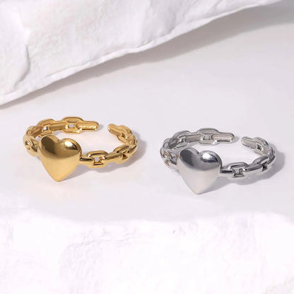 Casual Simple Style Heart Shape Stainless Steel Plating 18k Gold Plated Open Rings