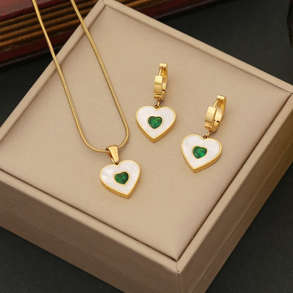 Casual Simple Style Heart Shape Stainless Steel Plating Inlay Crystal Shell Jewelry Set