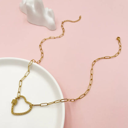 304 Stainless Steel 14K Gold Plated Casual Simple Style Polishing Plating Hollow Out Heart Shape Long Necklace Necklace