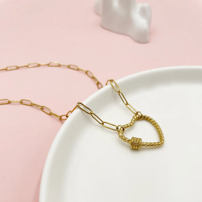 304 Stainless Steel 14K Gold Plated Casual Simple Style Polishing Plating Hollow Out Heart Shape Long Necklace Necklace