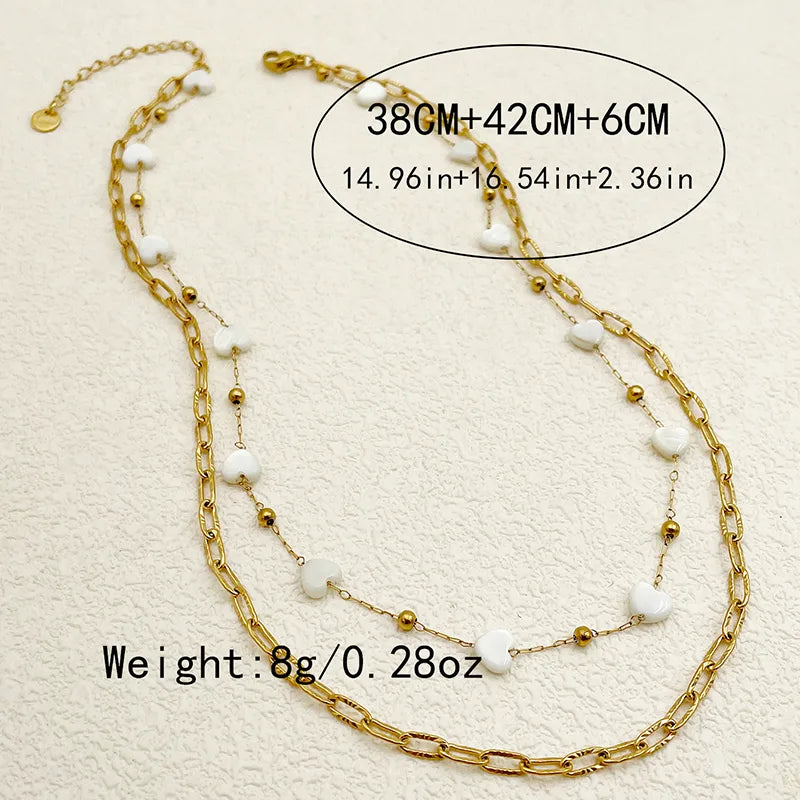 Casual Simple Style Heart Shape Stainless Steel Shell Plating Gold Plated Layered Necklaces