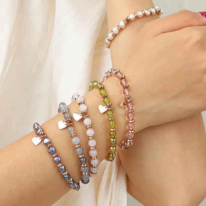 Casual Simple Style Heart Shape Stainless Steel Titanium Steel Beaded Rose Gold Plated Bracelets