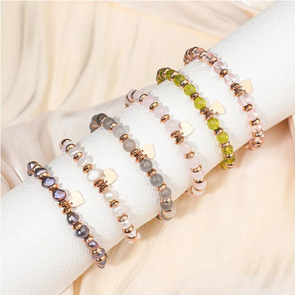 Casual Simple Style Heart Shape Stainless Steel Titanium Steel Beaded Rose Gold Plated Bracelets