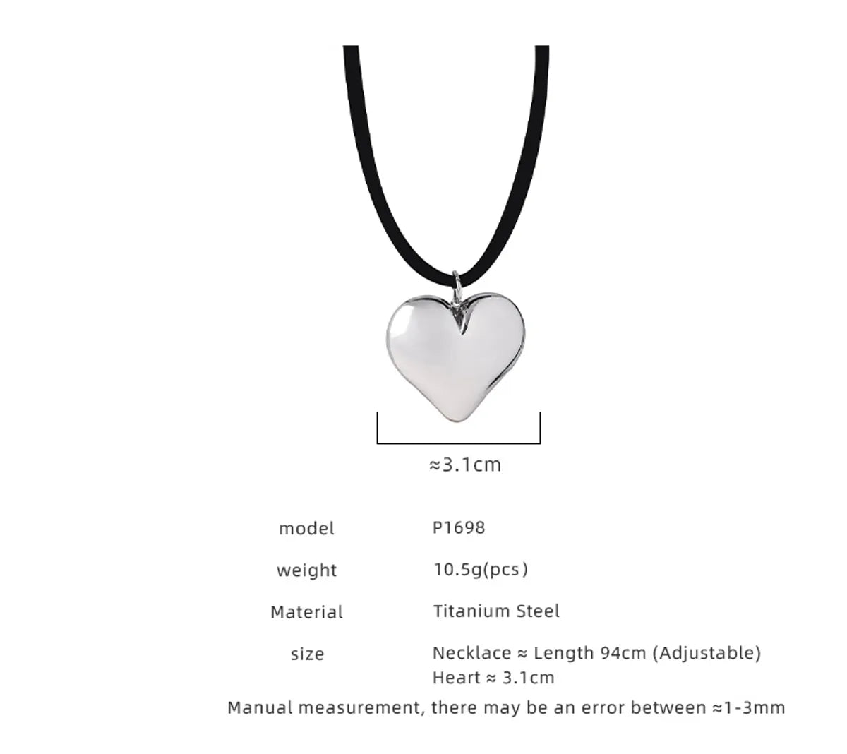 Casual Simple Style Heart Shape Titanium Steel Plating Pendant Necklace