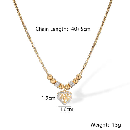 304 Stainless Steel 18K Gold Plated Casual Simple Style Heart Shape Zircon Pendant Necklace