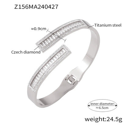 Casual Simple Style Hexagon Round Titanium Steel 18K Gold Plated Rhinestones Bangle In Bulk