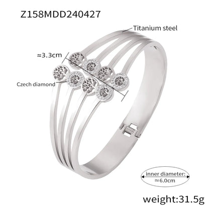 Casual Simple Style Hexagon Round Titanium Steel 18K Gold Plated Rhinestones Bangle In Bulk