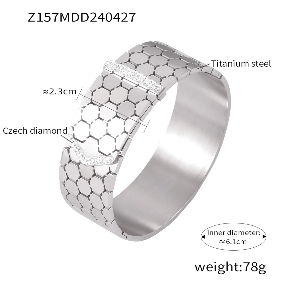 Casual Simple Style Hexagon Round Titanium Steel 18K Gold Plated Rhinestones Bangle In Bulk