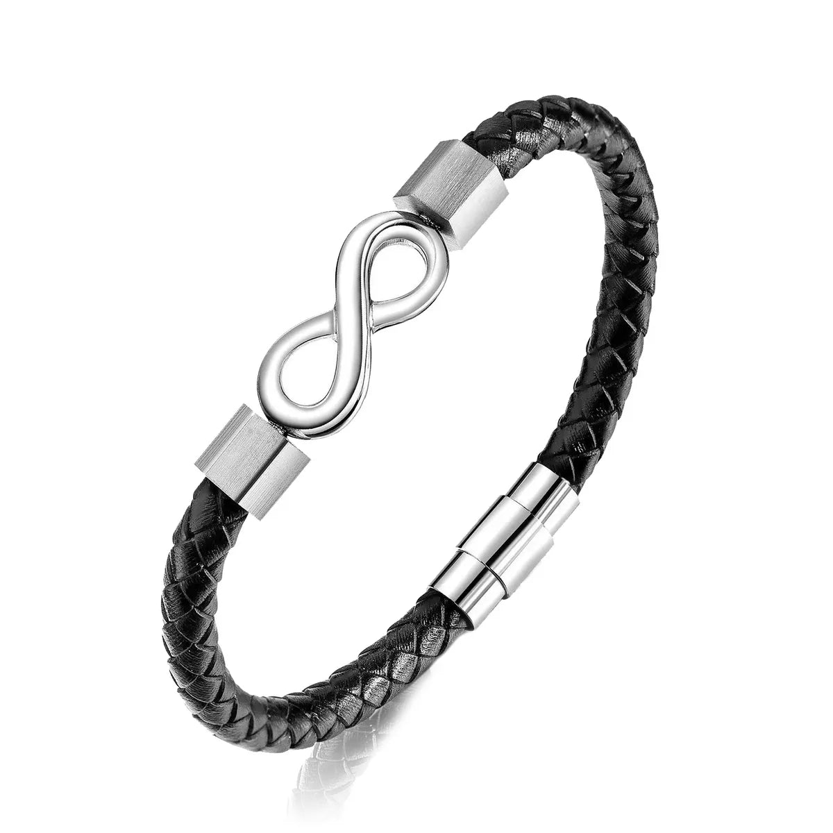 Casual Simple Style Infinity 304 Stainless Steel Pu Leather Plating Braid Unisex Wristband