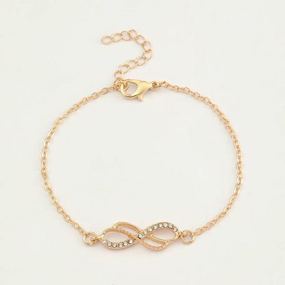 Casual Simple Style Infinity Alloy Hollow Out Inlay Rhinestones Women'S Anklet