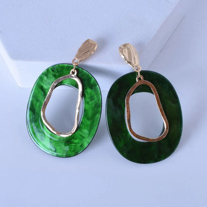 Casual Simple Style Irregular Oval Arylic Alloy Plating Hollow Out Women's Drop Earrings